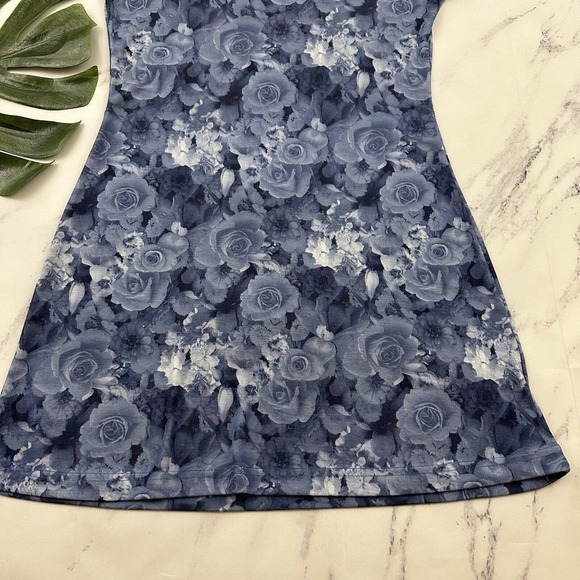Uncivilized Womens Vintage Y2k Mini Dress Size L Blue Gray Rose Floral Shift - Picture 4 of 9